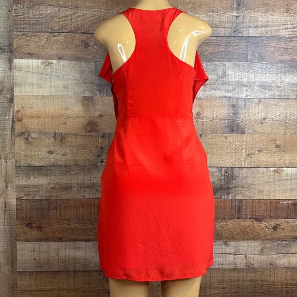 Greylin 100% Silk Racerback Sleeveless Ruffle Dress Orange Red Size Small - Picture 5 of 10